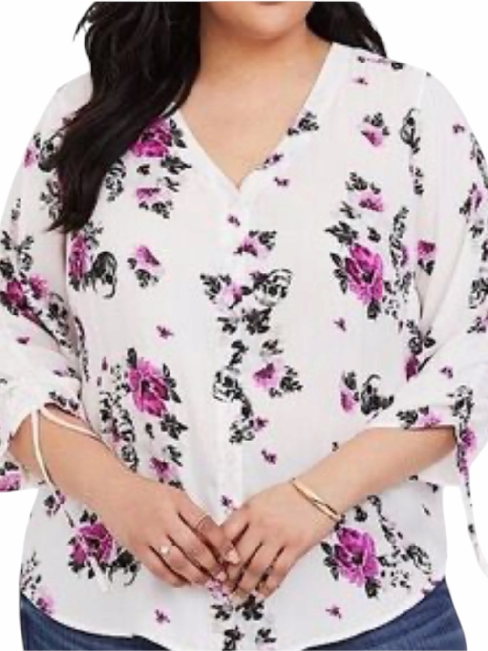 Torrid Skull Floral Blouse Size 2X Ivory Pink Gothic Plus Size